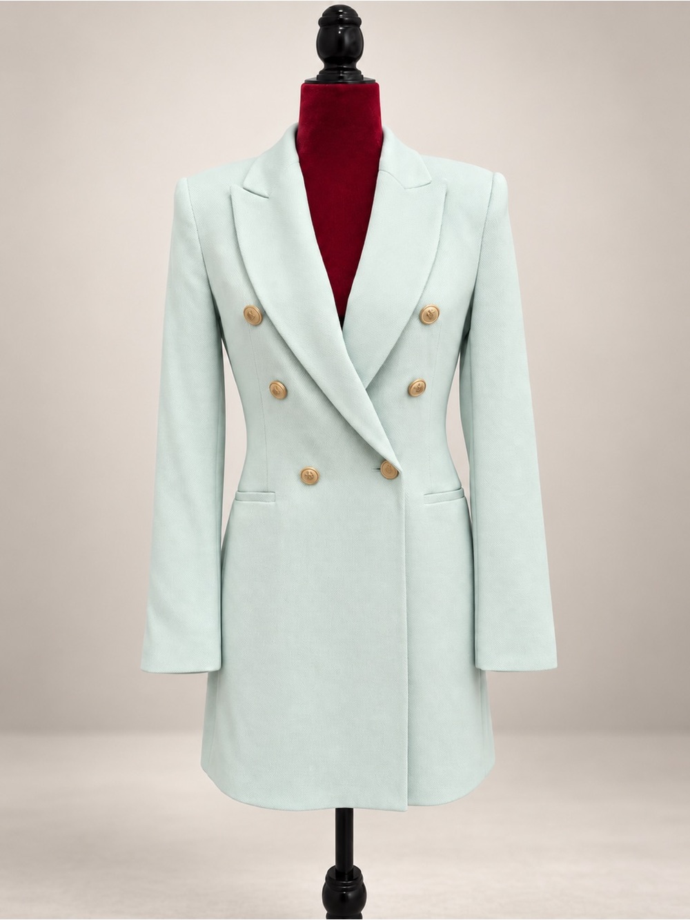 Zara Mint Green Double-Breasted Blazer Jacket with Gold Buttons